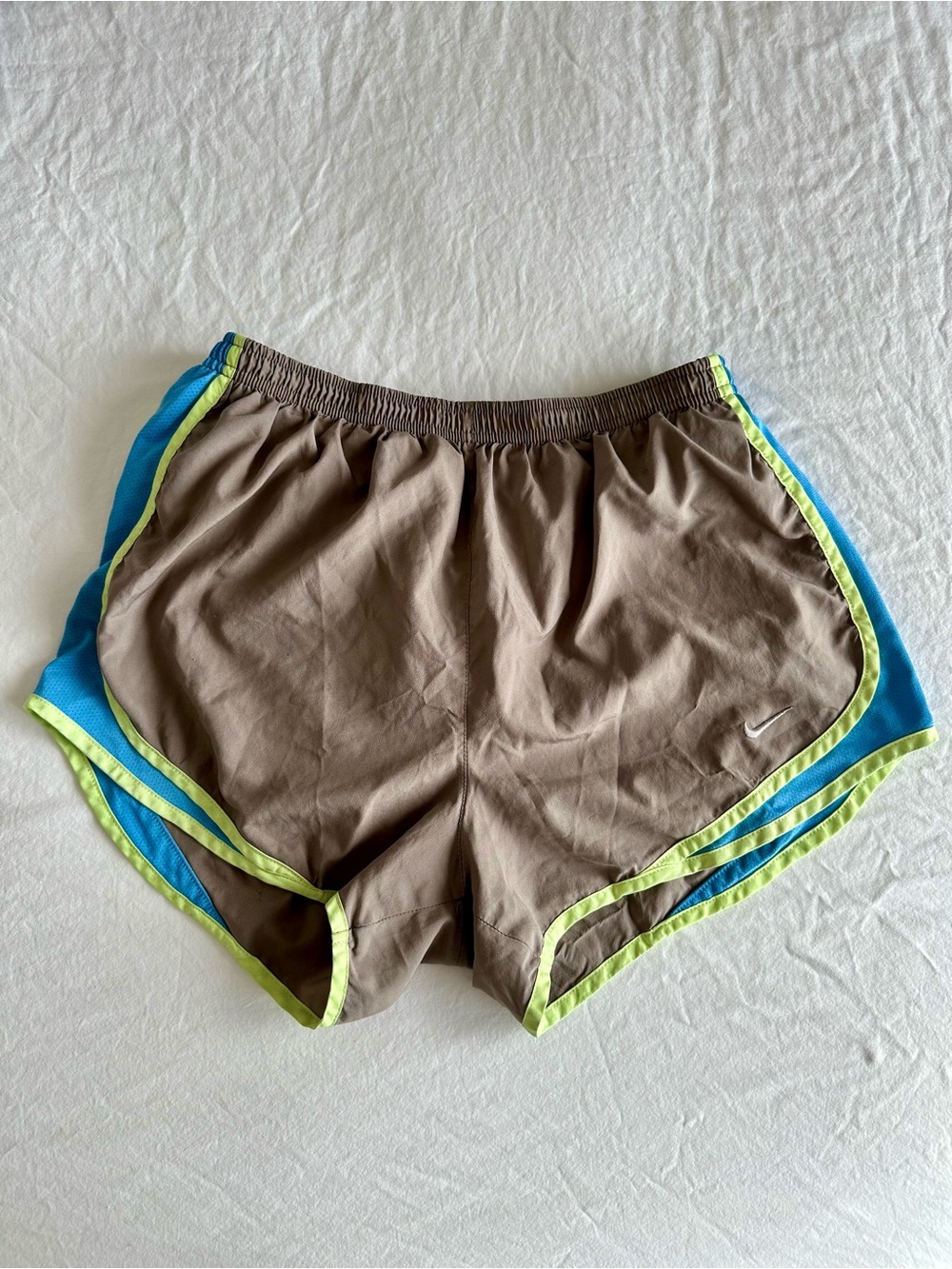 Nike Women’s Dri-Fit Athletic Shorts Gray, Blue & Neon Lime Trim - Size Medium